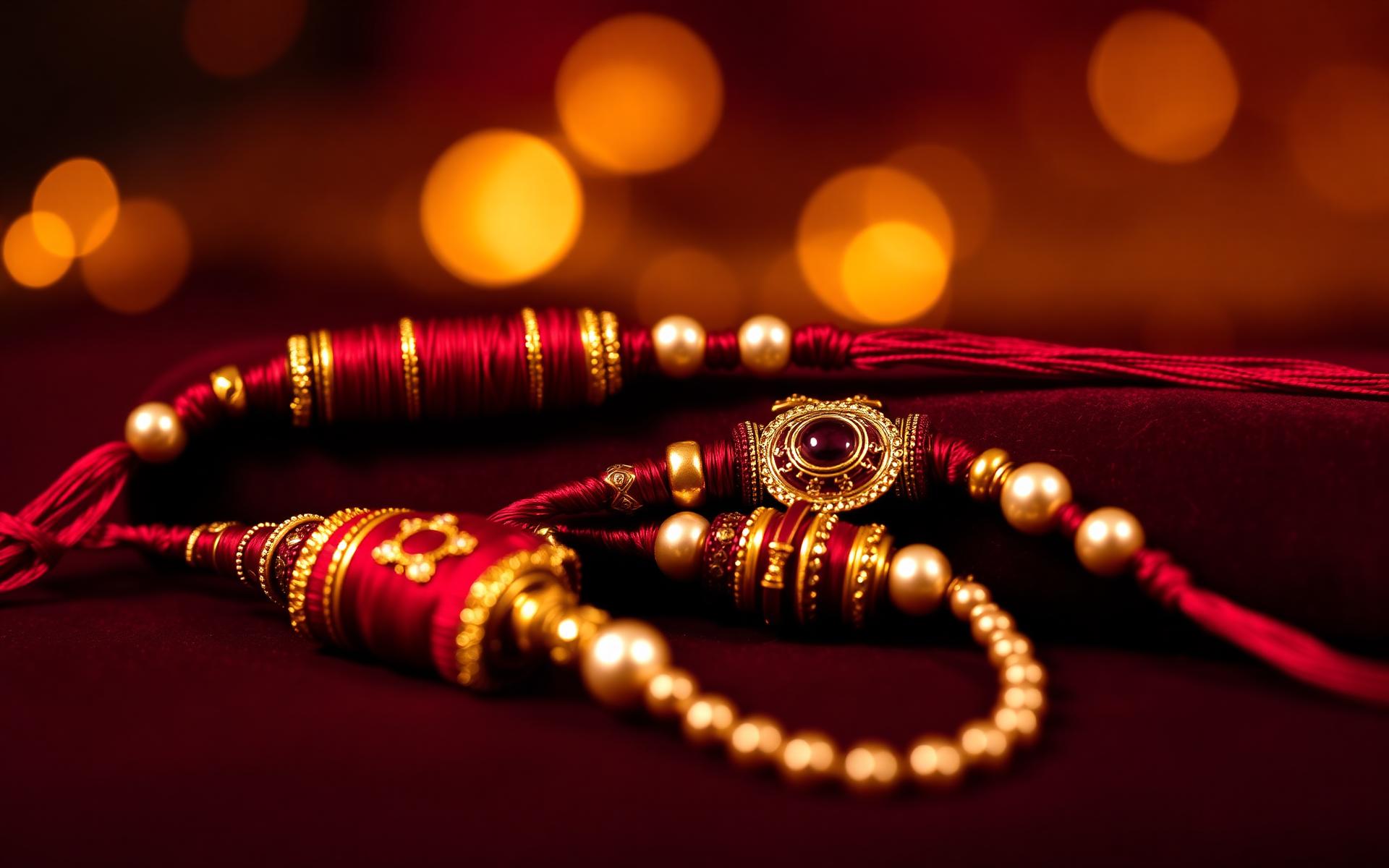 Handcrafted premium rakhis with gold and pearls